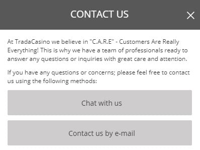 Customer Support at Trada Casino