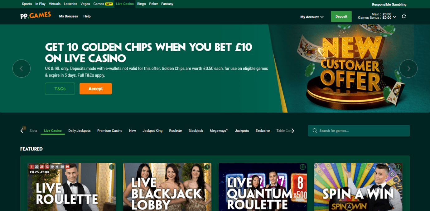 Paddy Power Live Casino Page
