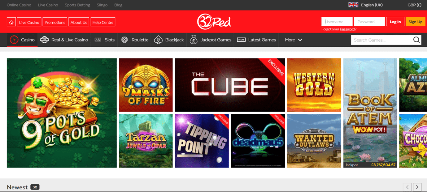 : 32Red Casino Homepage