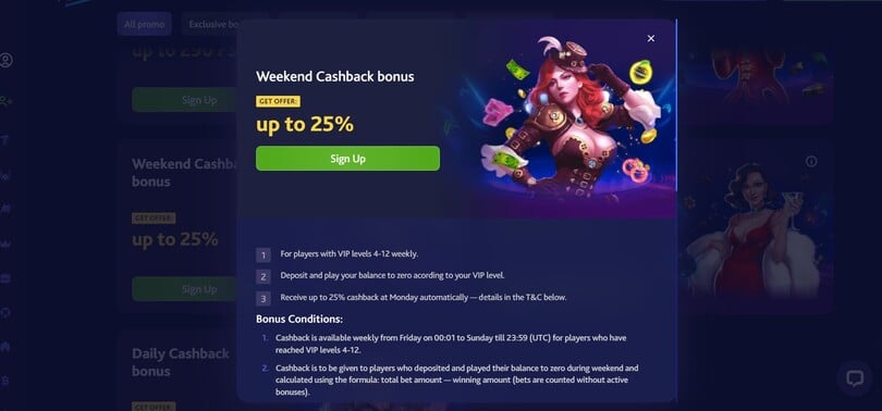 7Bit Casino Weekend Cashback Bonus