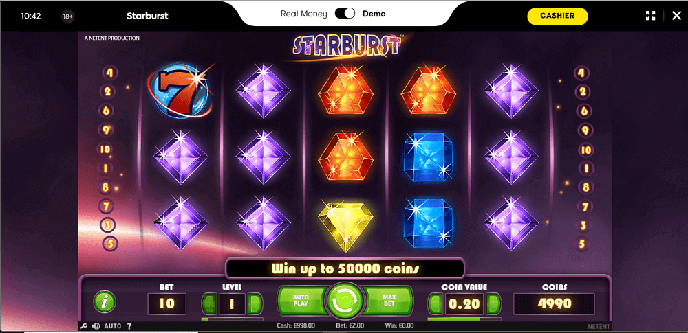 888Casino Starburst slot game