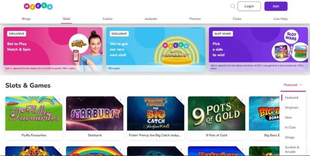 Screenshot Mecca Bingo Games Lobby