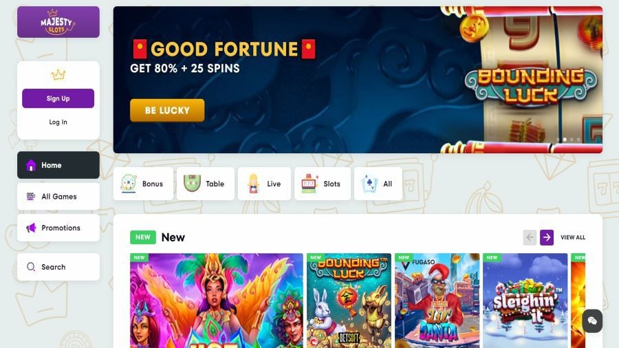 Majesty Slots Homepage 