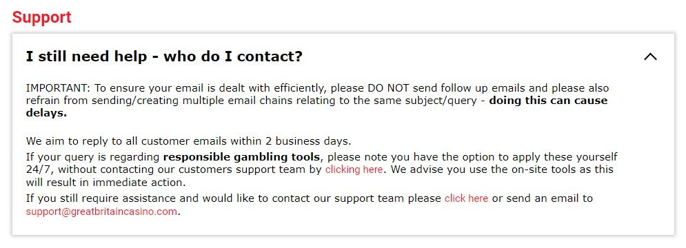 great britain casino customer support