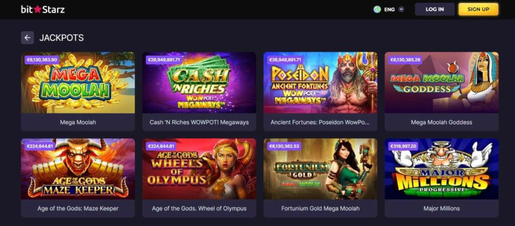 Screenshot of bitStarz Jackpots