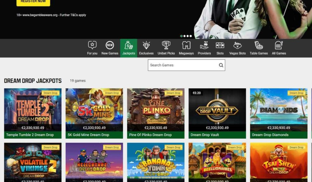 Screenshot of Unibet Jackpots