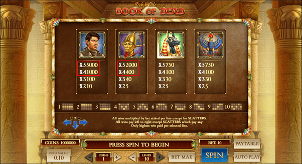 Book of dead slot screenshot
