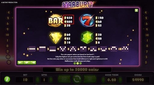 Starburst slot screenshot