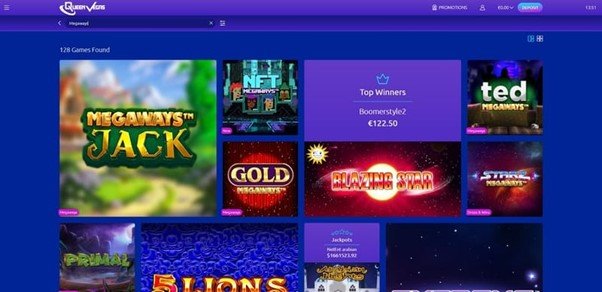 Screenshot of the Queen Vegas Casino Megaways™ games section