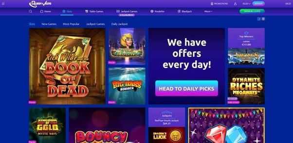 Screenshot of the Queen Vegas slots section