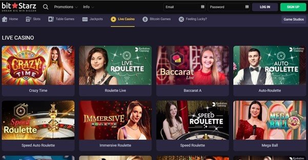 A screenshot from the BitStarz Casino Website showing the excellent variety of Live Casino Games.