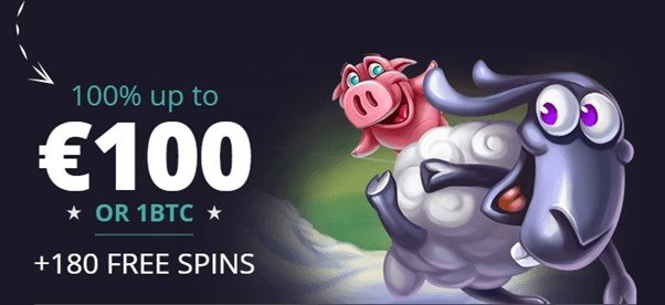 A screenshot from the BitStarz Casino Website showing the welcome bonus. It is also available for cryptocurrencies.