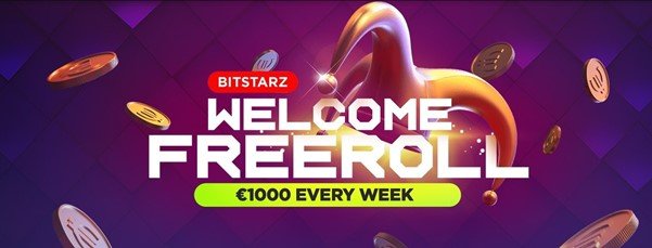 A screenshot from the BitStarz Casino Website showing the BitStarz Welcome Freeroll promotion.