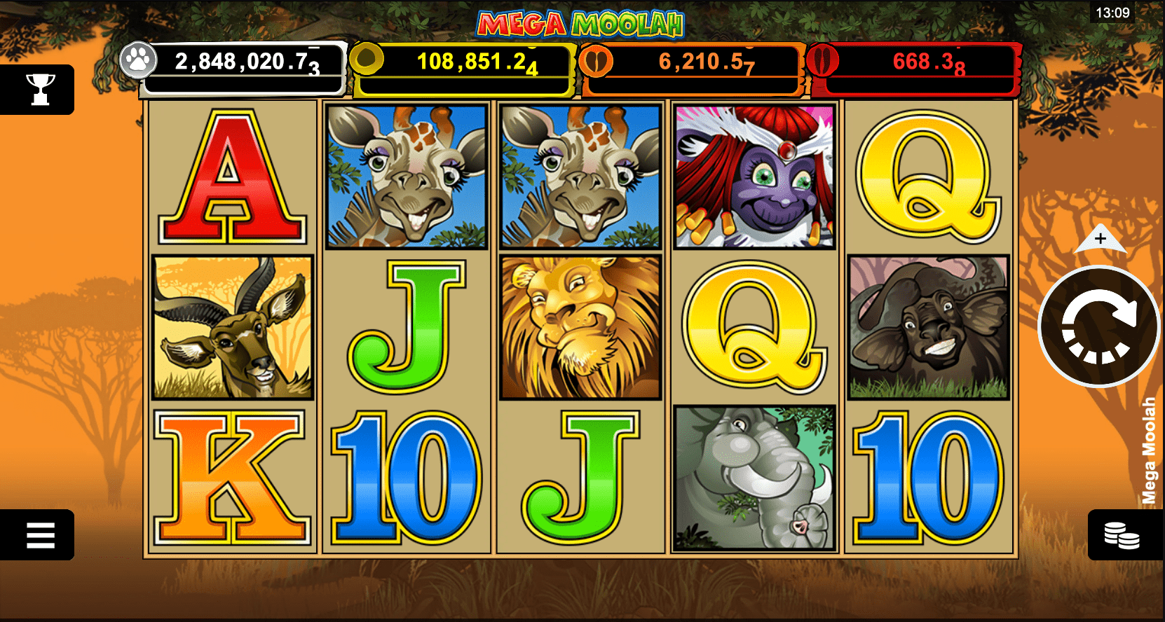 A screenshot of MegaMoolah