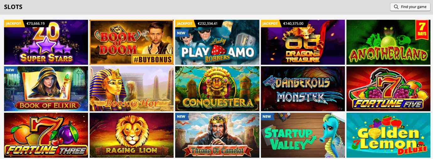 Playamo Video Slots variety 