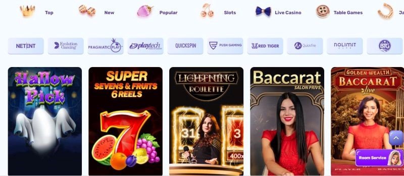 Screenshot from Slotspalace in the casino games section.