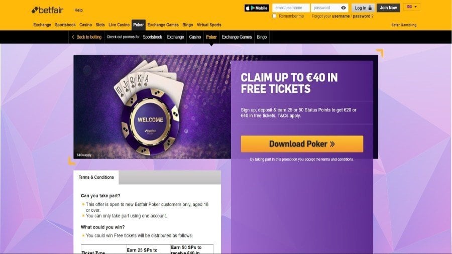 Betfair poker page