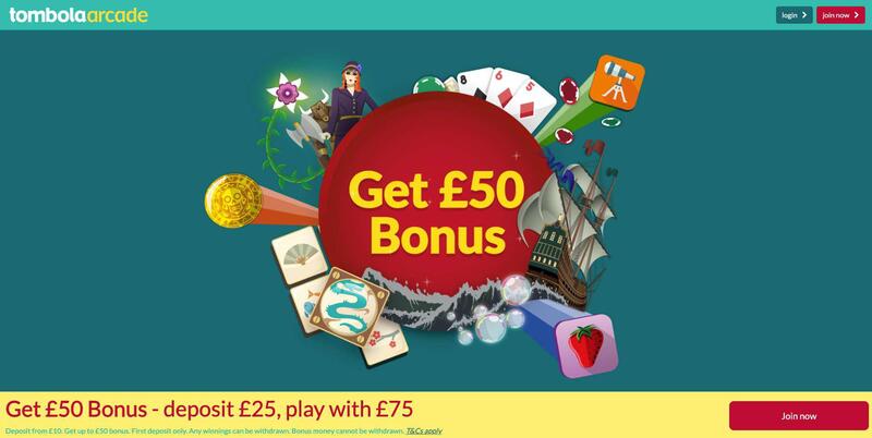 A screenshot from Tombola Arcade showing its welcome bonus.