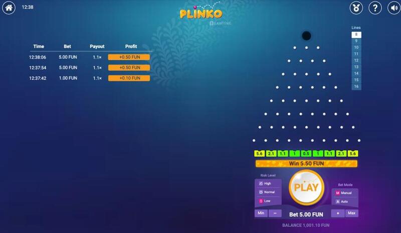 A screenshot from BGaming’s Plinko.