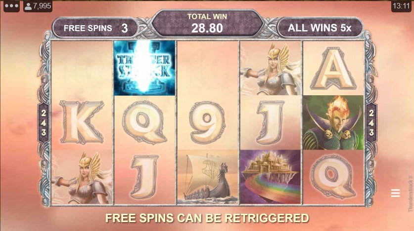 Thunderstruck II Free Spins Feature Screenshot