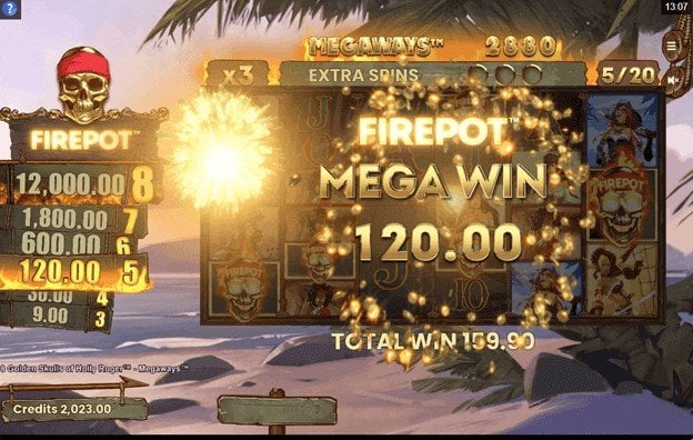 8 Golden Skulls of Holly Roger Megaways™ slot mega win