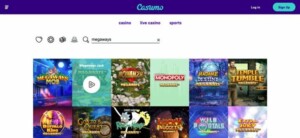 Screenshot of the Casumo website, but the feature "Try for Fun" is missing.