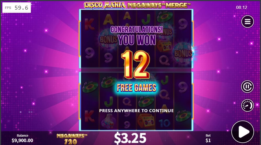 Disco Mania Megaways™ Merge Free Spins Screenshot