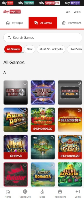 sky vegas mobile screenshot