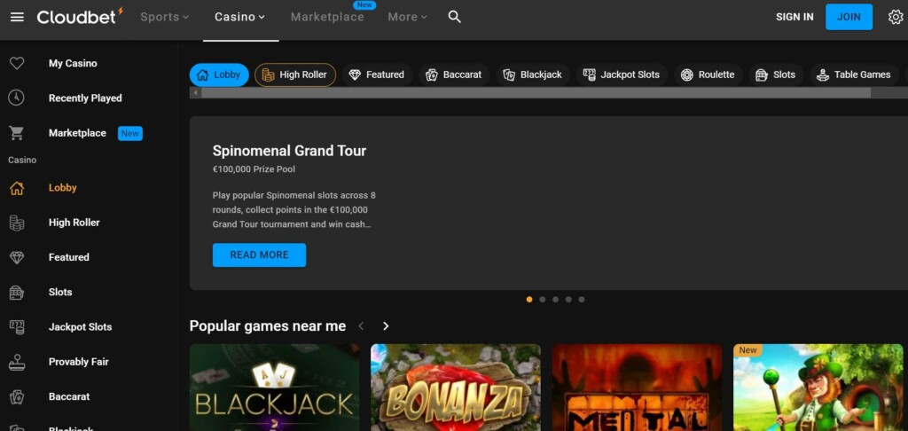 Screenshot Cloudbet Games lobby