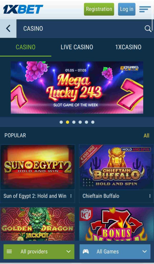 1xBet Screenshot Mobile Game Lobby