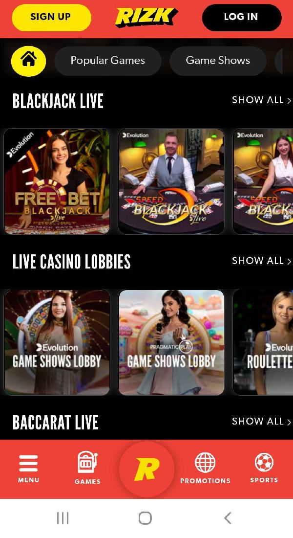 Rizk Mobile A Screenshot of the Blackjack Lobby