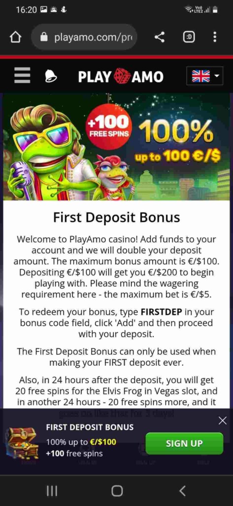Playamo Bonus Mobile Android