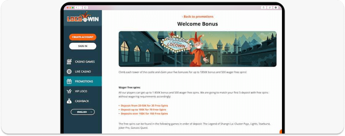 LocoWin No Wagering offer