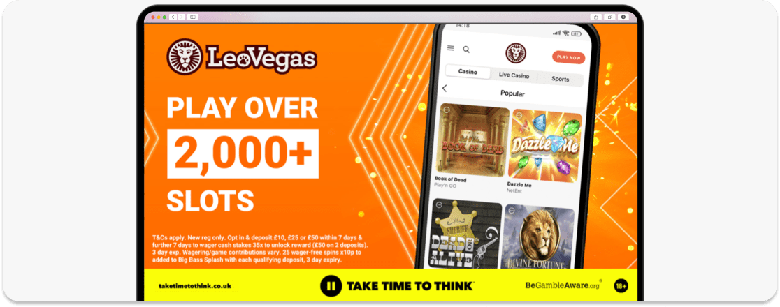 Screenshot of a LeoVegas app advert from the Google Play store