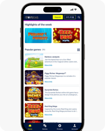 Screenshot of the Popular games section from the William Hill app
