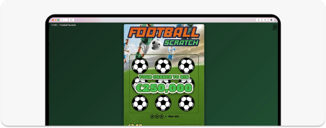 A screenshot of Football Scratch card Hacksaw gaming