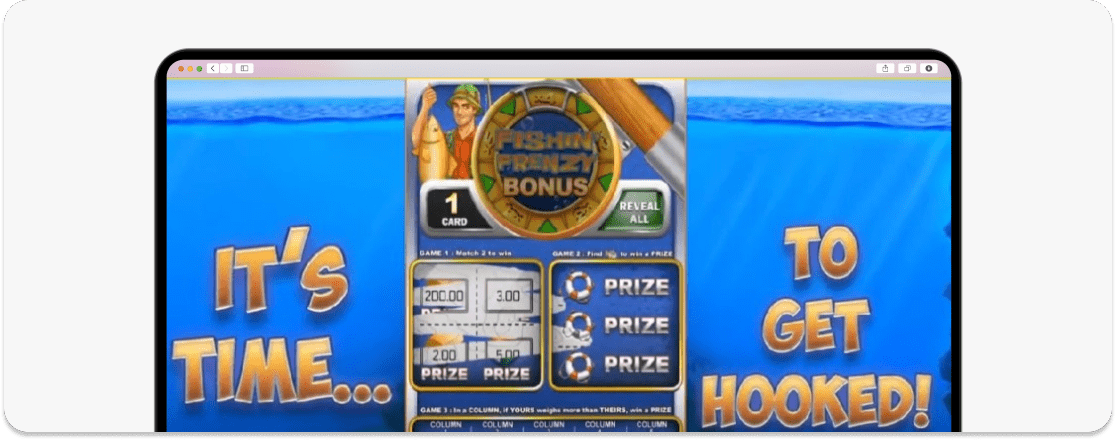 A screenshot of Fishin Frenzy Scratch Card Blueprint Gaming