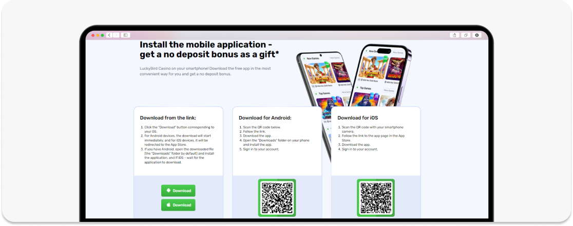 A screenshot of Lucky Bird Casino No deposit bonus