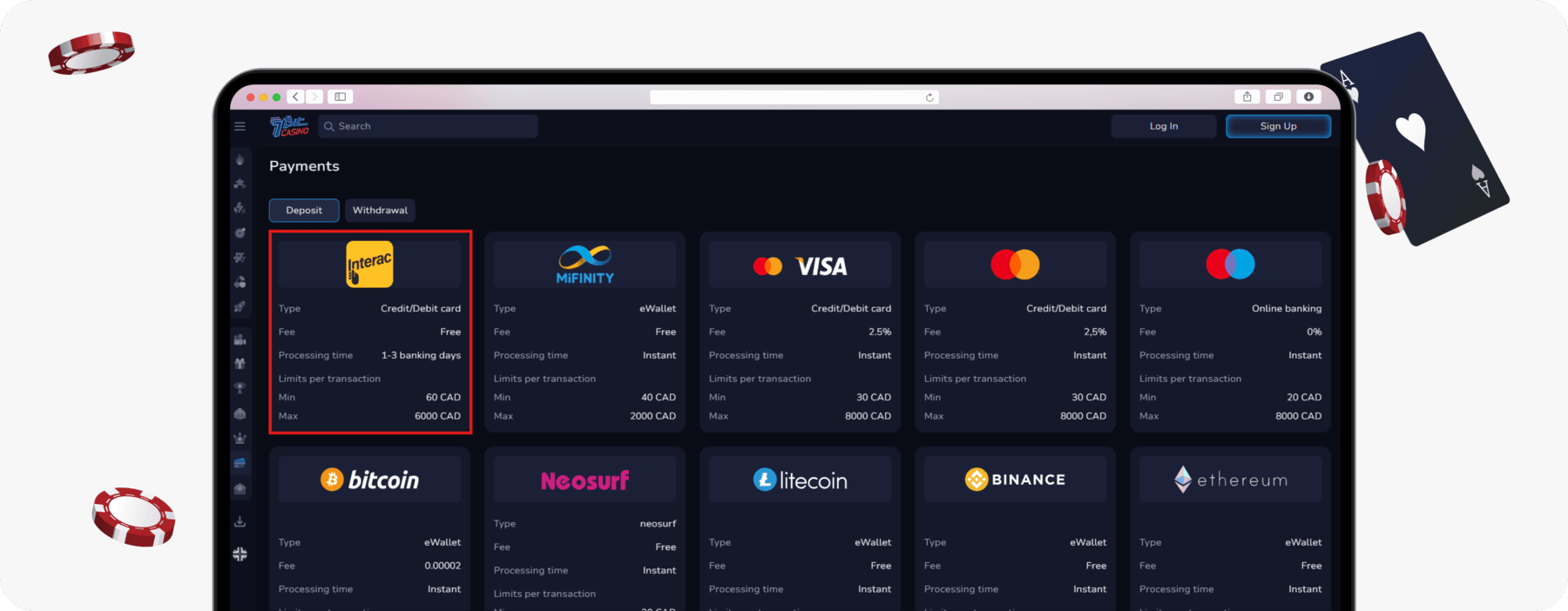 screenshot of 7bit casino interac payment details