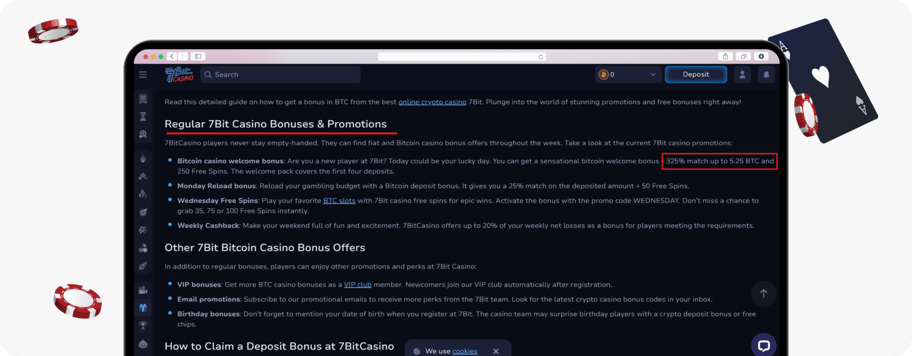 screenshot of 7bit casino bonuses and promotions page