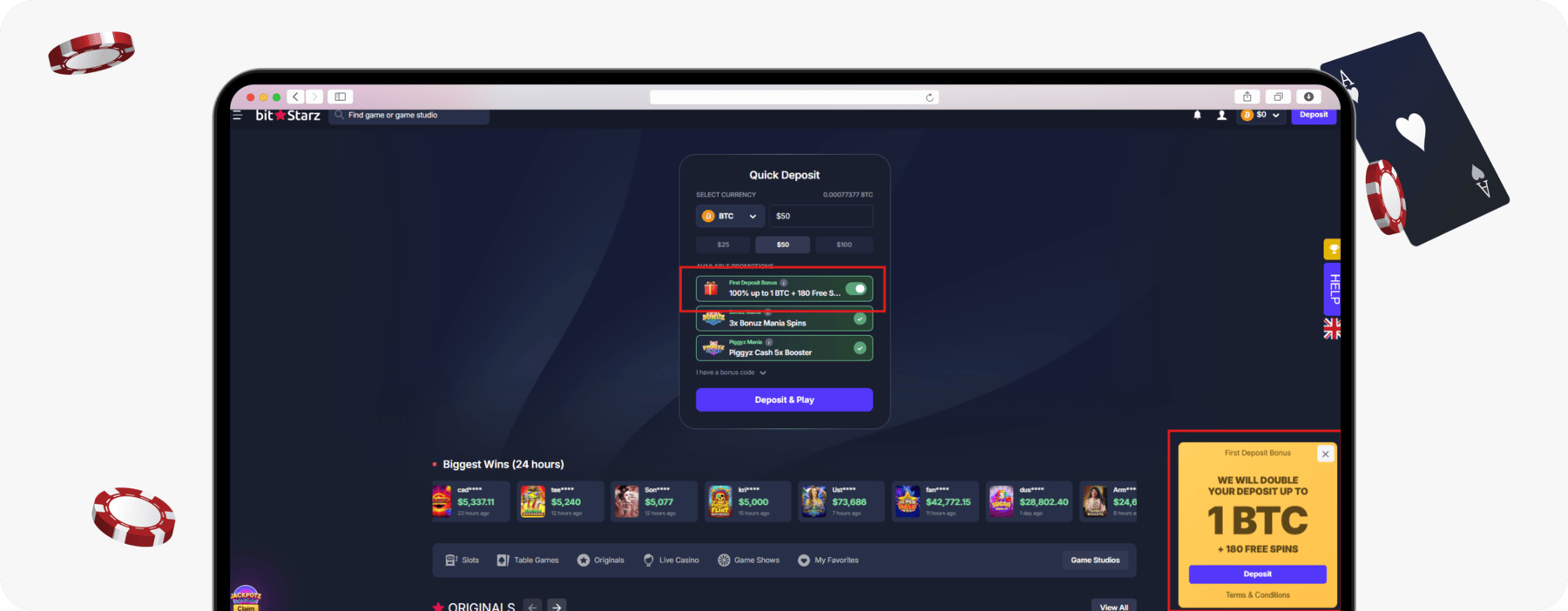 screenshot of bitstarz canada promotions