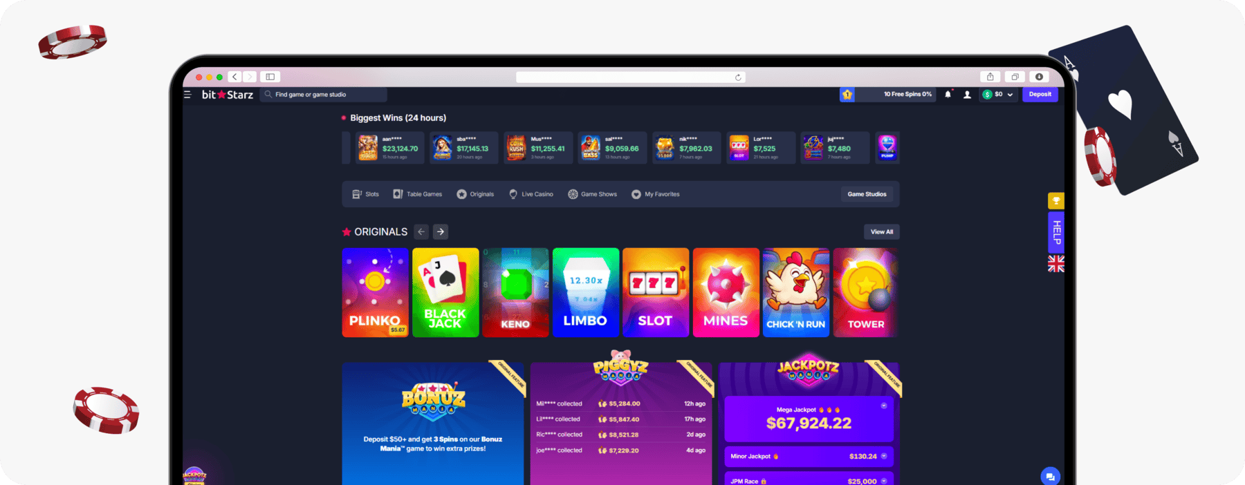 screenshot of bitstarz originals lobby