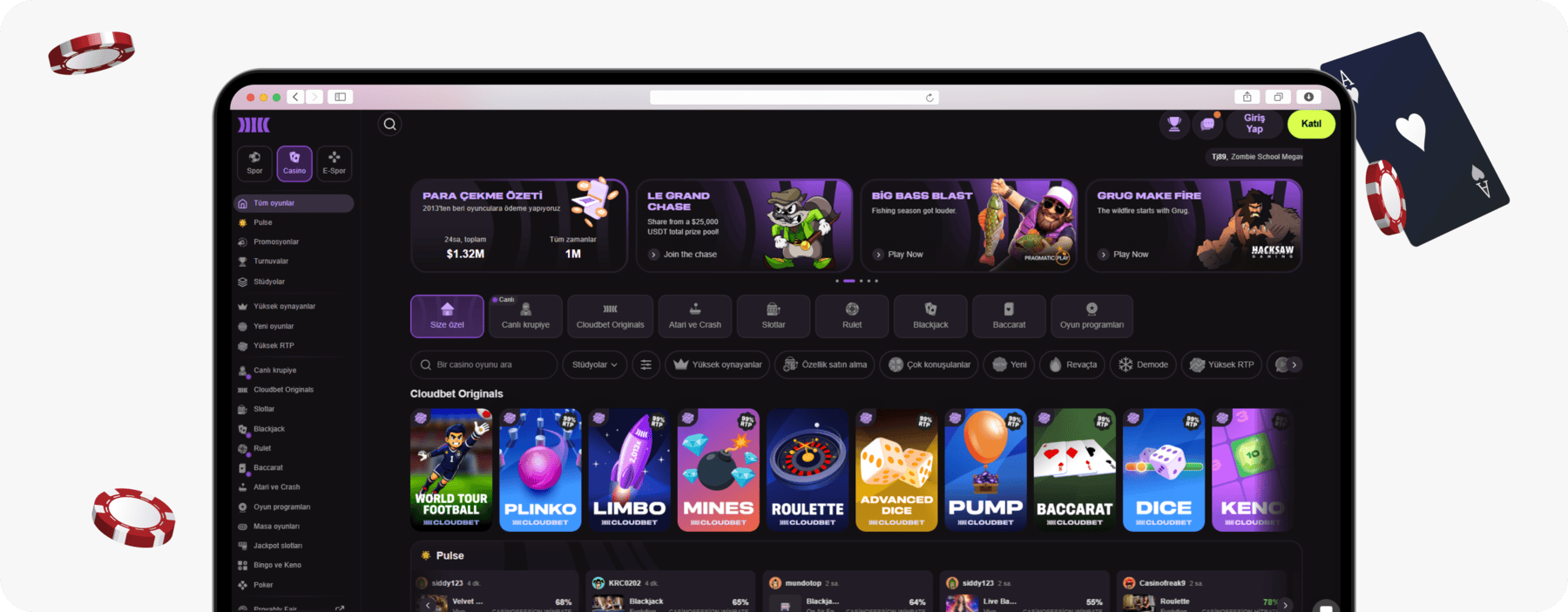 screenshot of cloudbet casino turkey site