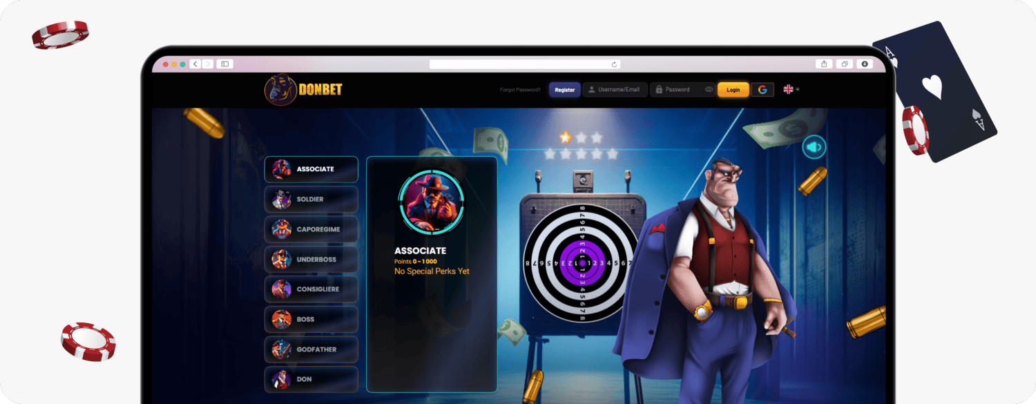 screenshot of donbet vip program levels