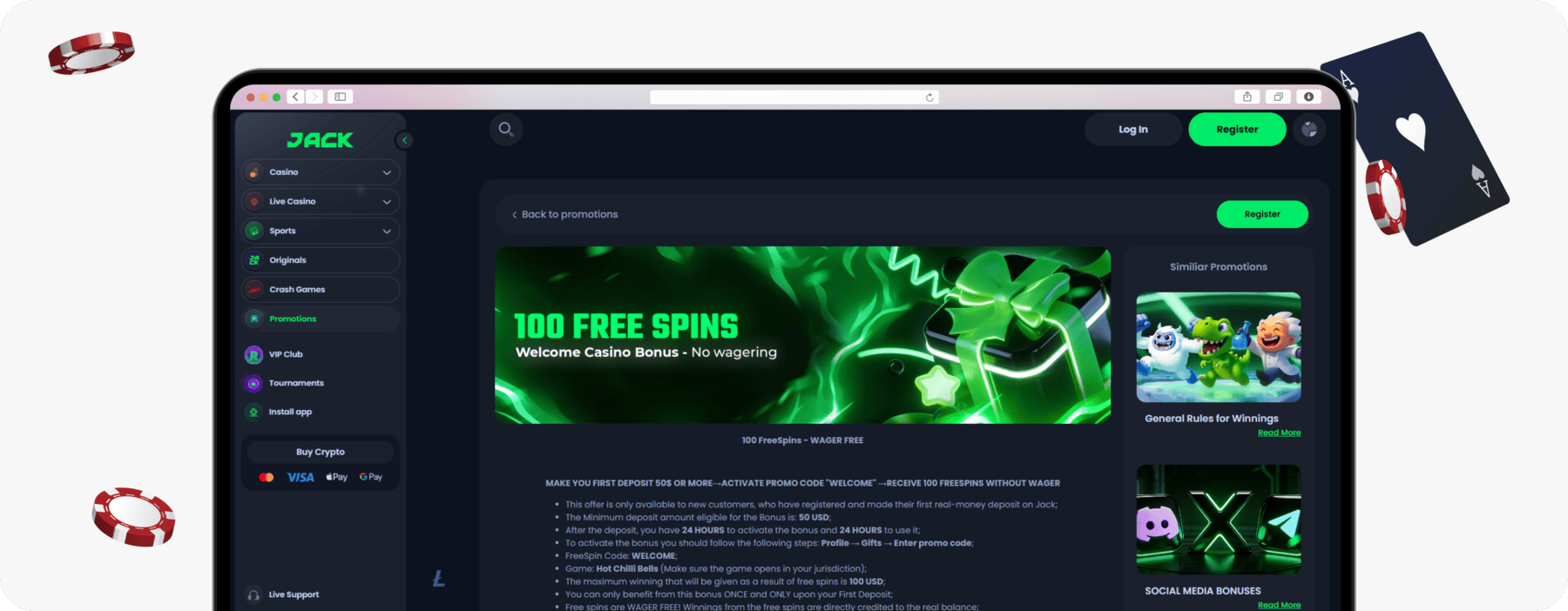 screenshot of jackbit canada welcome offer