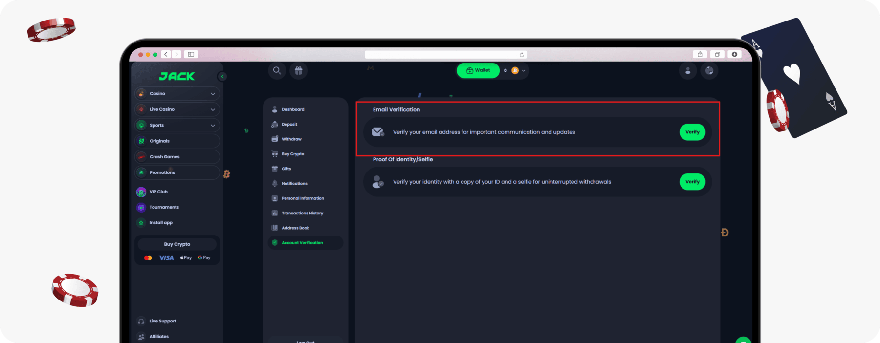 screenshot of jackbit email verification