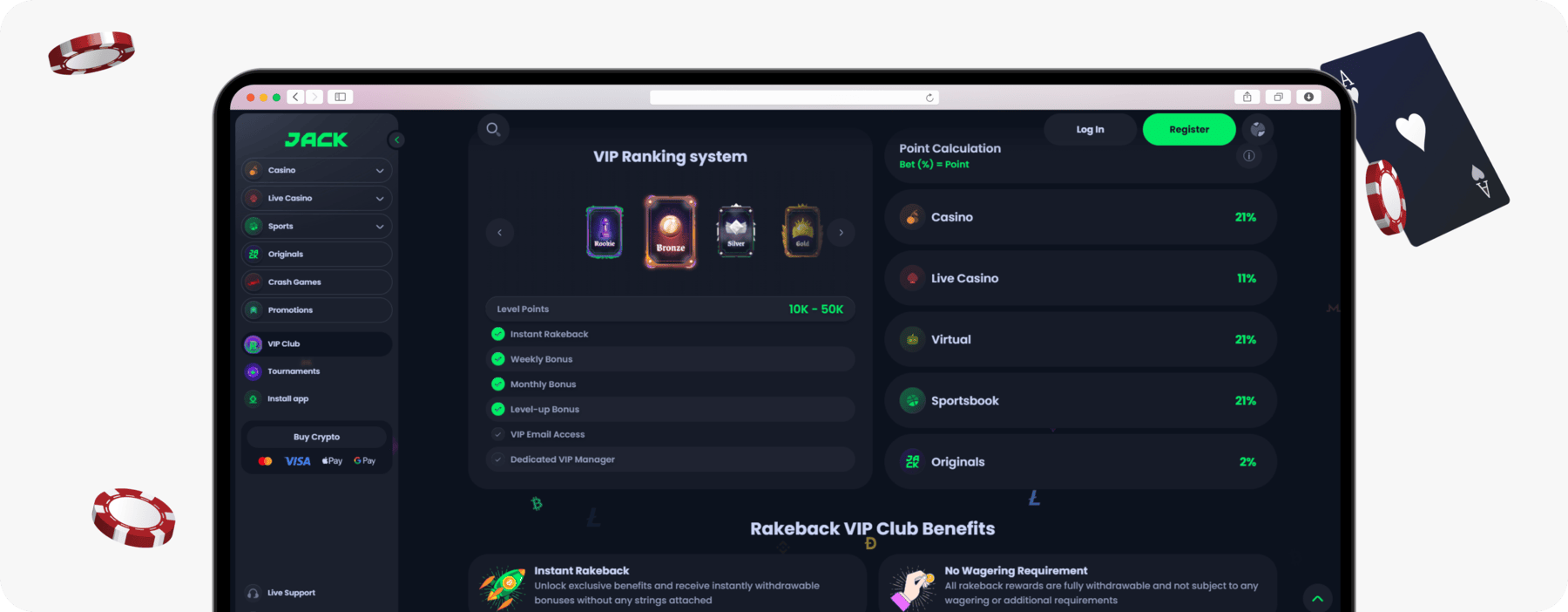 screenshot of jackbit vip ranking system