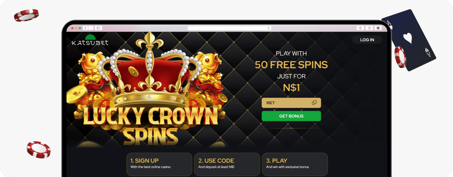 screenshot of katsubet lucky crown spins landing page