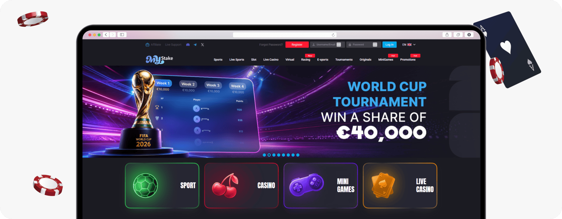 screenshot of mystake casino homepage