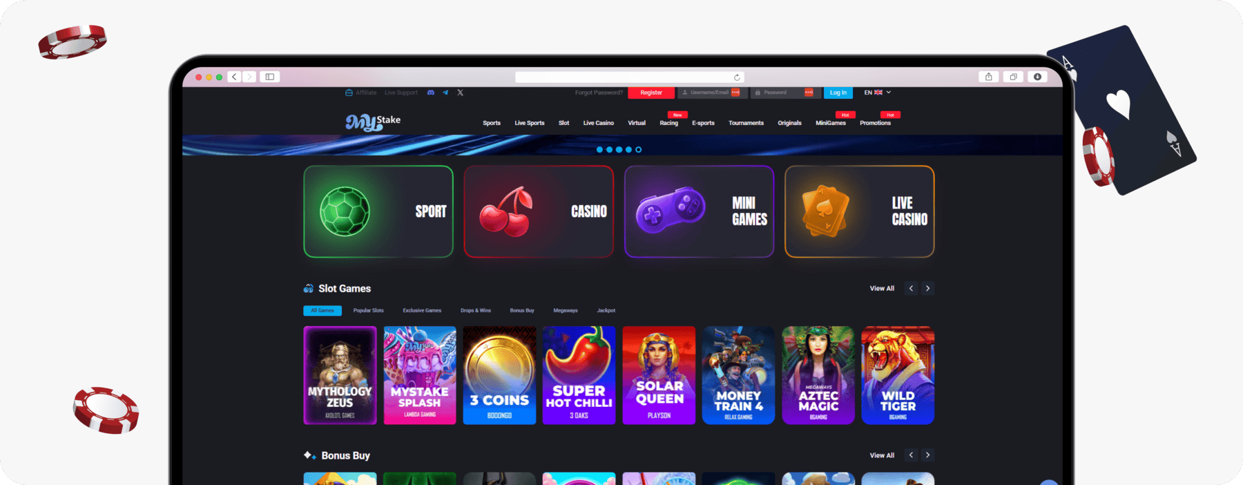 screenshot of mystake casino slot games